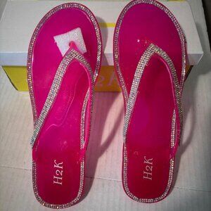 H2K Jelly Slides Sandals Royal Blue w/small rhinestone trim Flat bottoms NIB